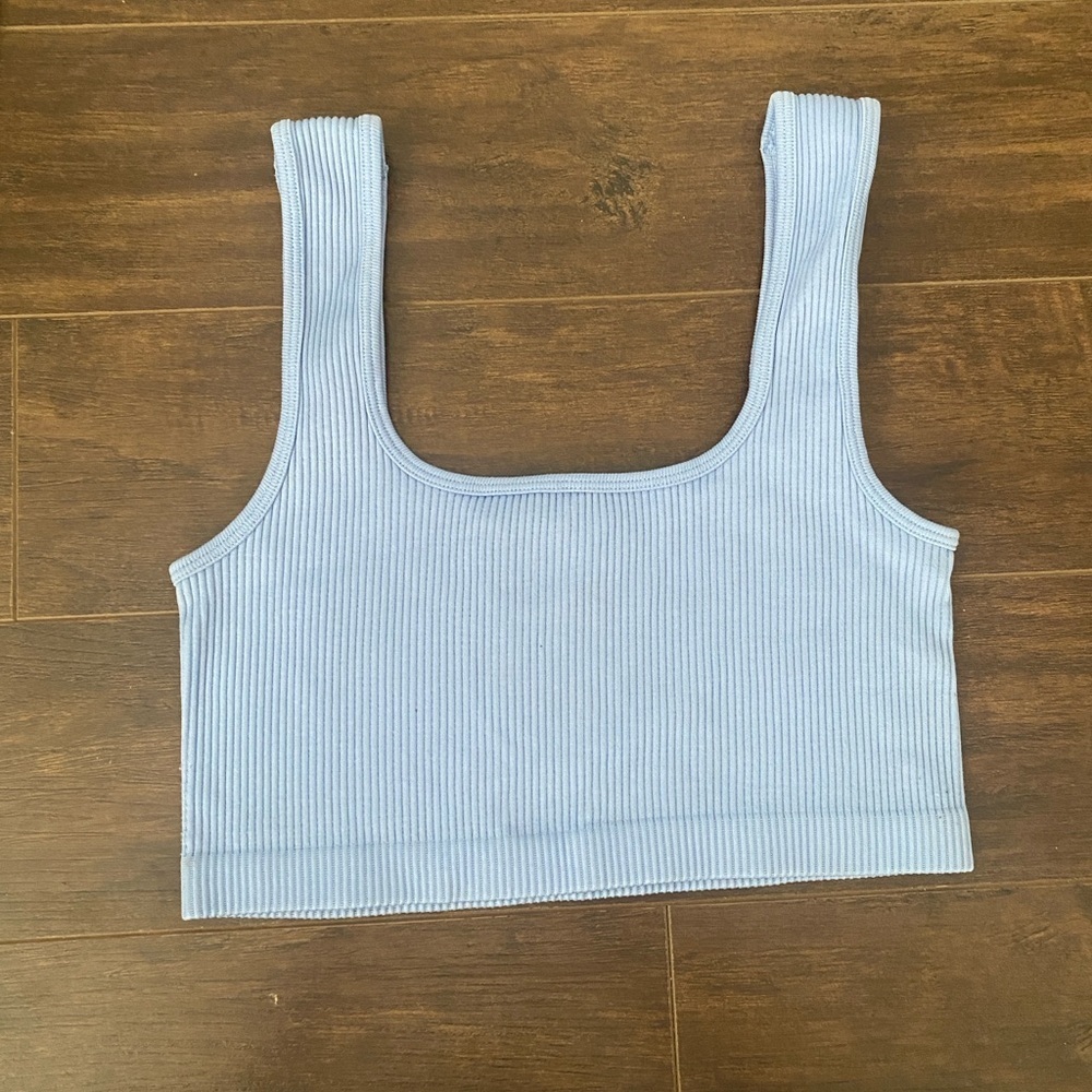 Dynamite Light Blue Ribbed Cropped Top XS - Picture 2 of 6